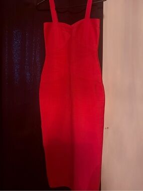 Red Strappy Midi Bodycon Dress